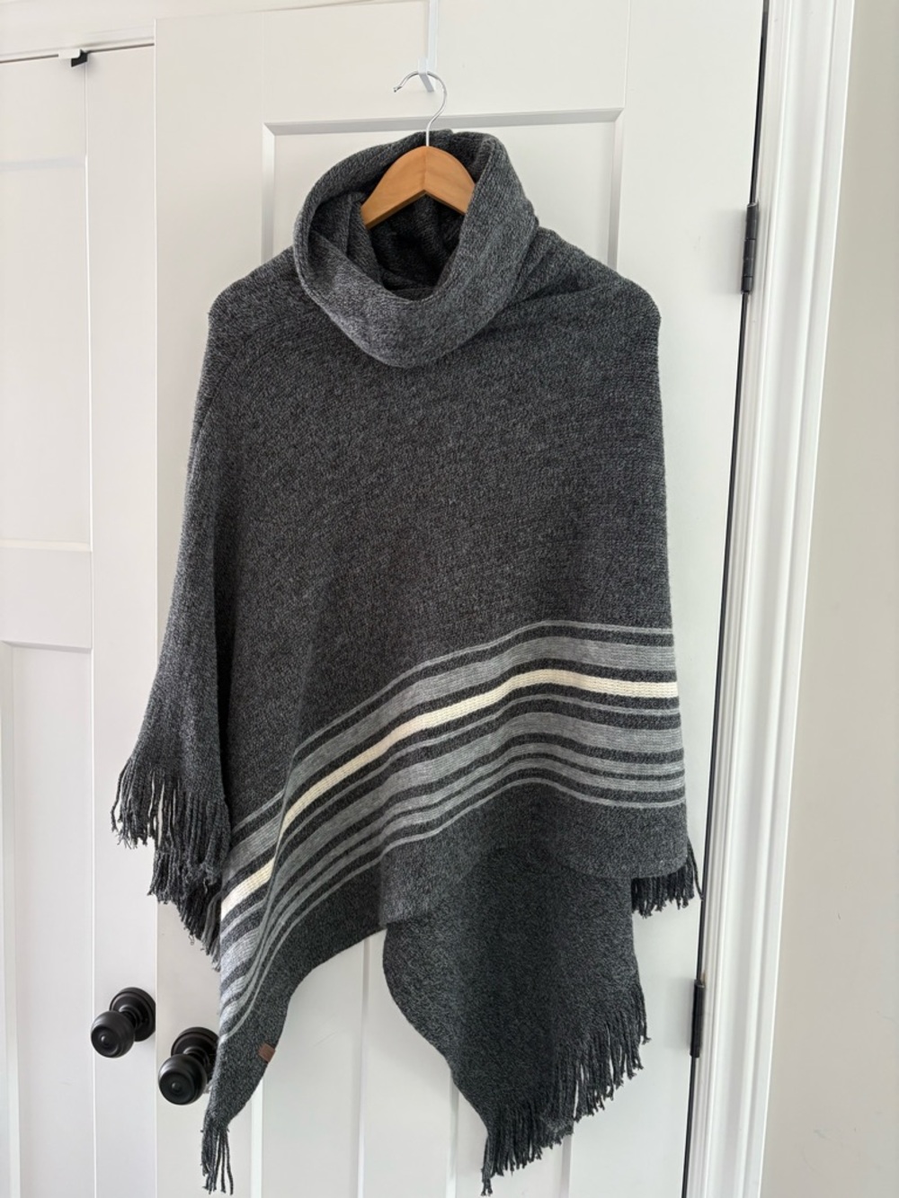 Roots Dark Gray Striped Cowl Neck Poncho